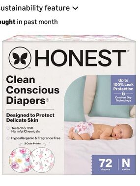 HONEST Clean Conscious Diapers - Floral Print (Newborn) 72ct NEW